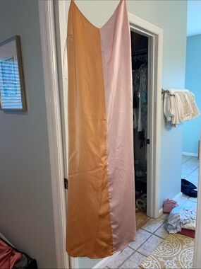 Lena Satin Two-Tone Slip Dress in Blush Pink and Bronze
